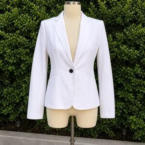 H&M Women’s White Linen Blend Blazer Size 10 Single Button Lightweight Jacket